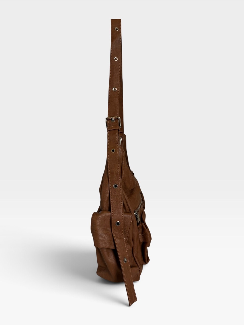 Brown Leatherette Multi-Pocket Shoulder Bag - Picture 3 of 6